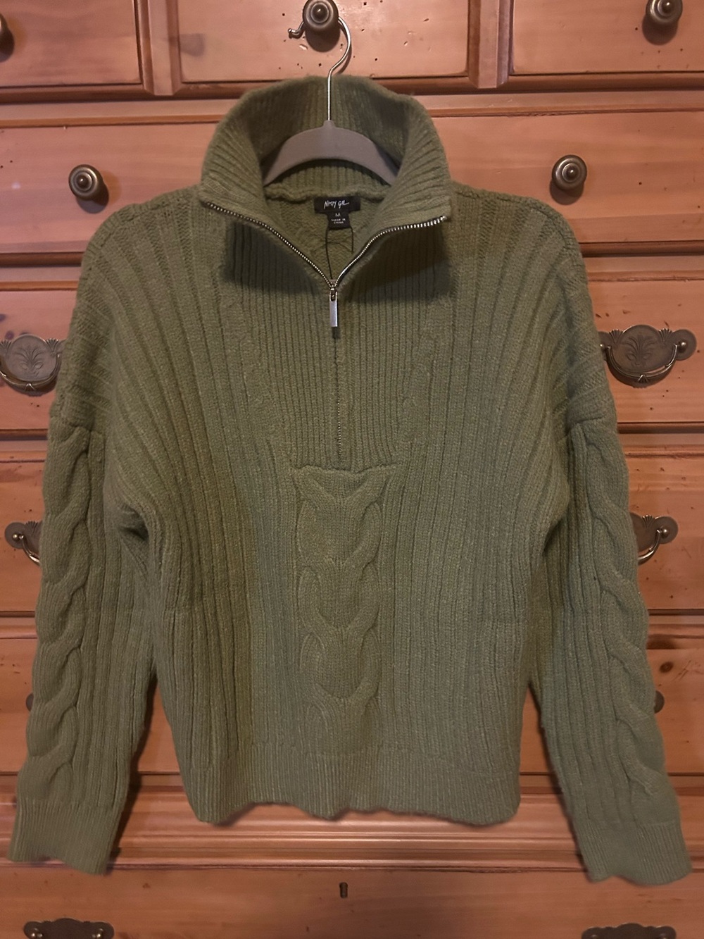 Nasty Gal Women's Ribbed & Cable Knit Quarter Zip Sweater